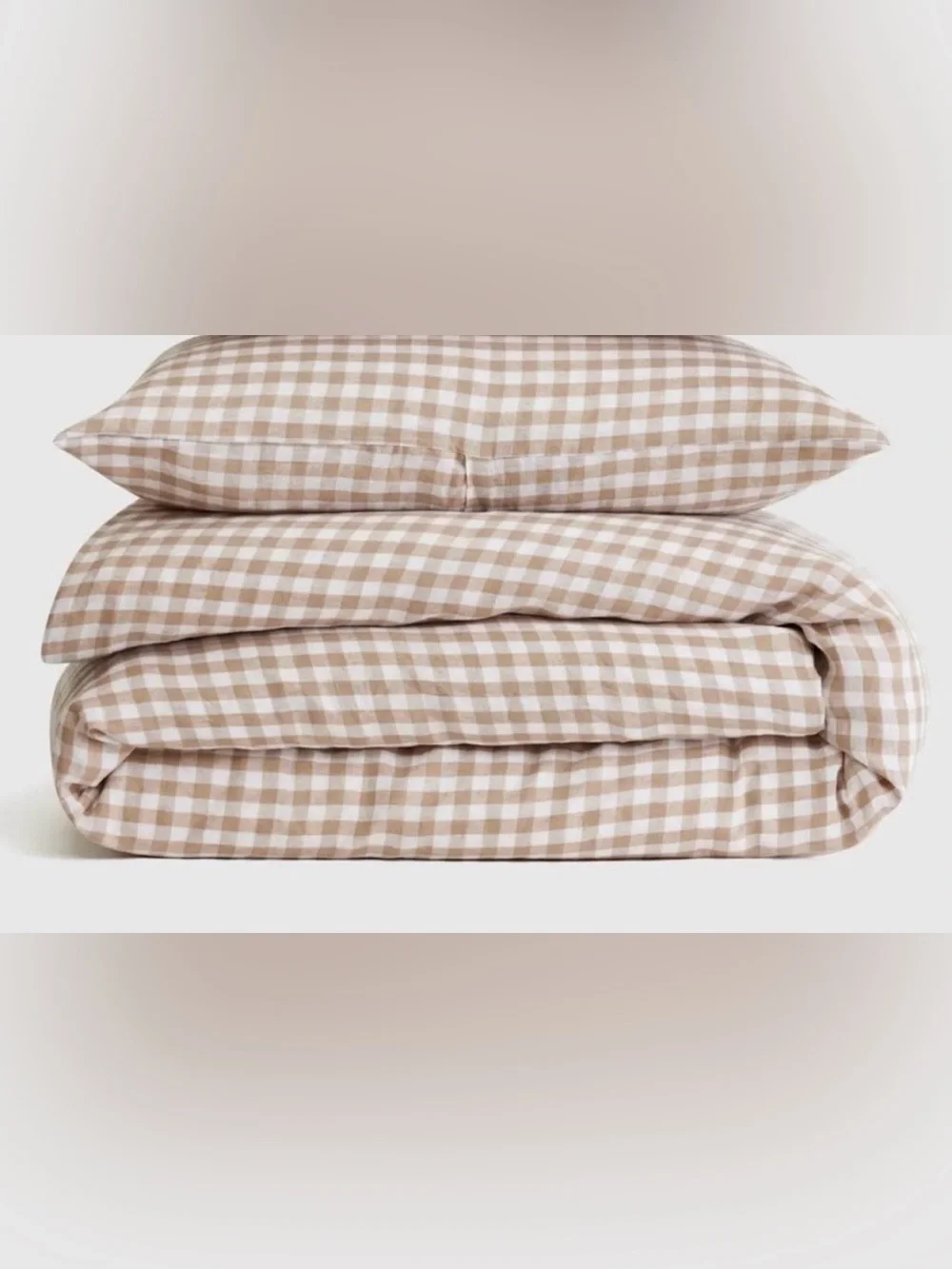 Quince European Linen 2 Piece Gingham Duvet Cover Set, Twin (Cafe/White)
